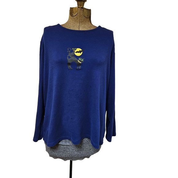 Liz Claiborne Tops - Liz Claiborne Shirt Womens 1X Long Sleeve Halloween Black Cat Holiday Plus Size